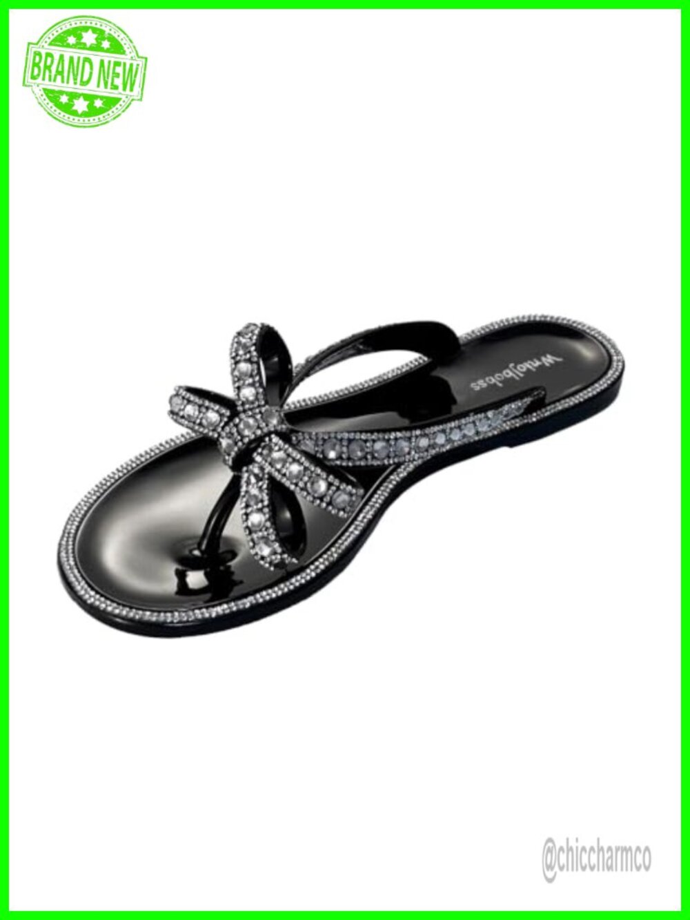 Women's Flat Sandals Jelly Flip Flops with Crystals Rhinestones Bow Knot Glitter